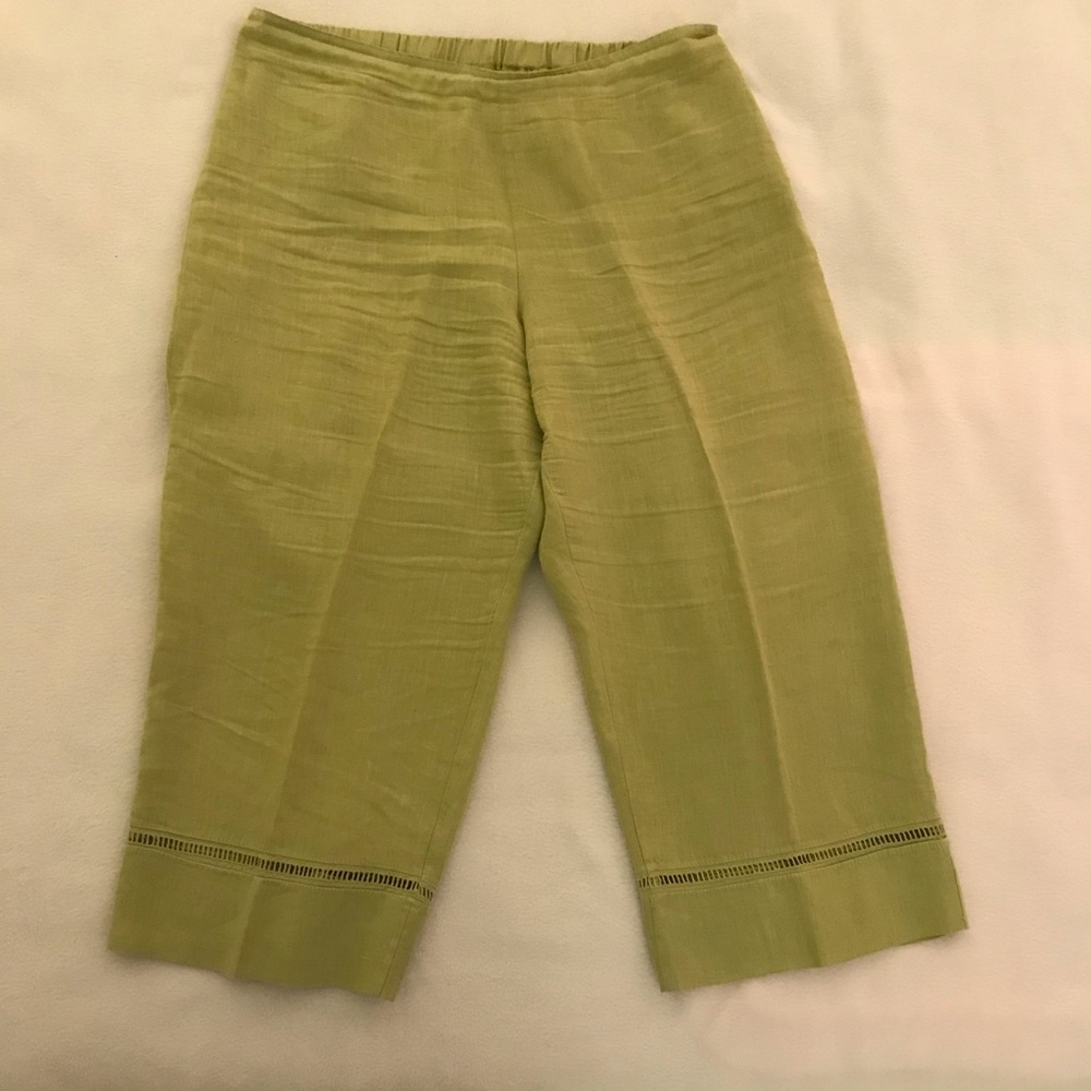 Lime Green Linen Capri Pants